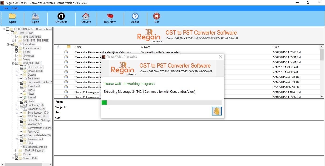 Mostrar vista previa de correos electrónicos OST después de completar el escaneo