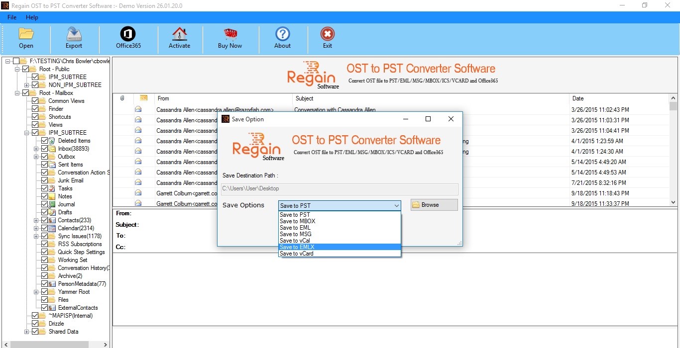 Seleziona il formato file per convertire il file OST