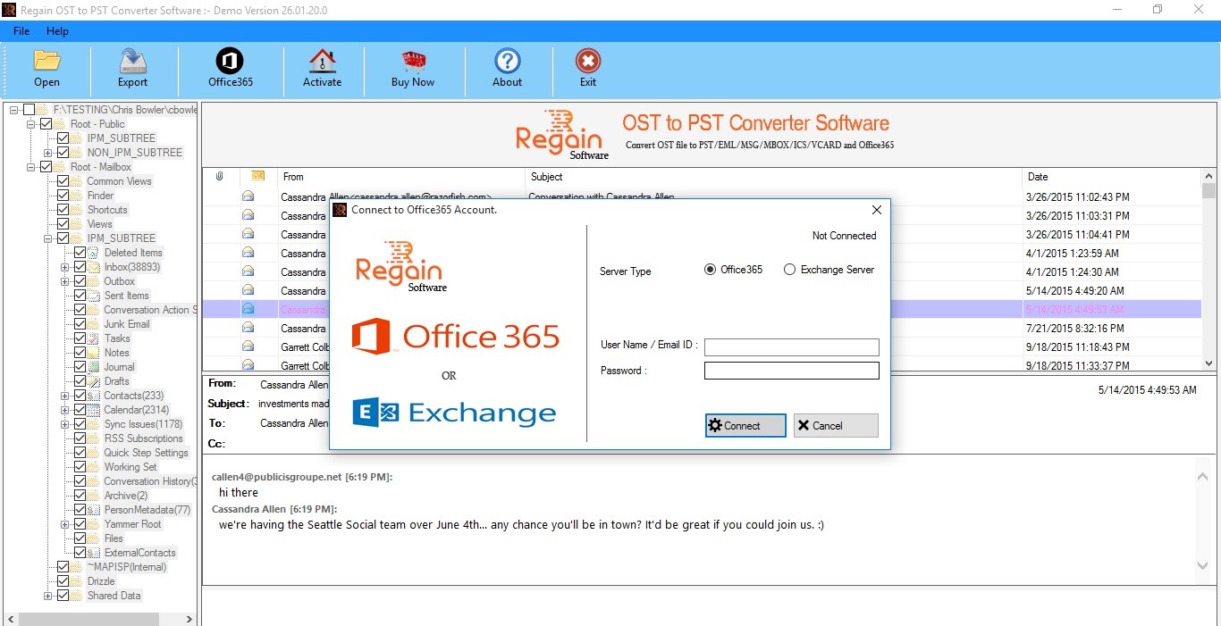Exporter le fichier OST vers le compte Office 365